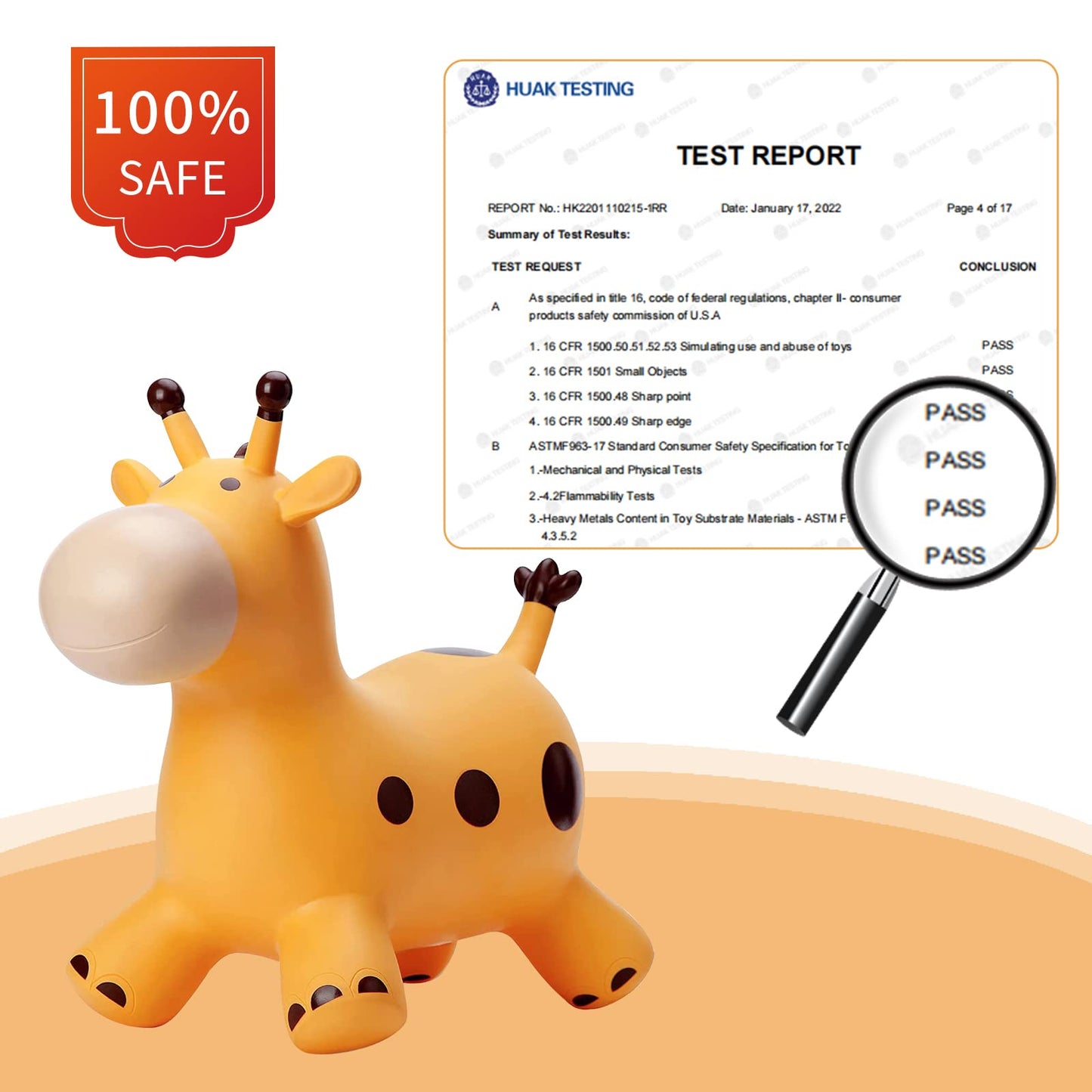 HotMax Inflatable Bouncy Horse Giraffe, Rubber Jumping Toy for Toddlers, Yellow, Model TTM021-01