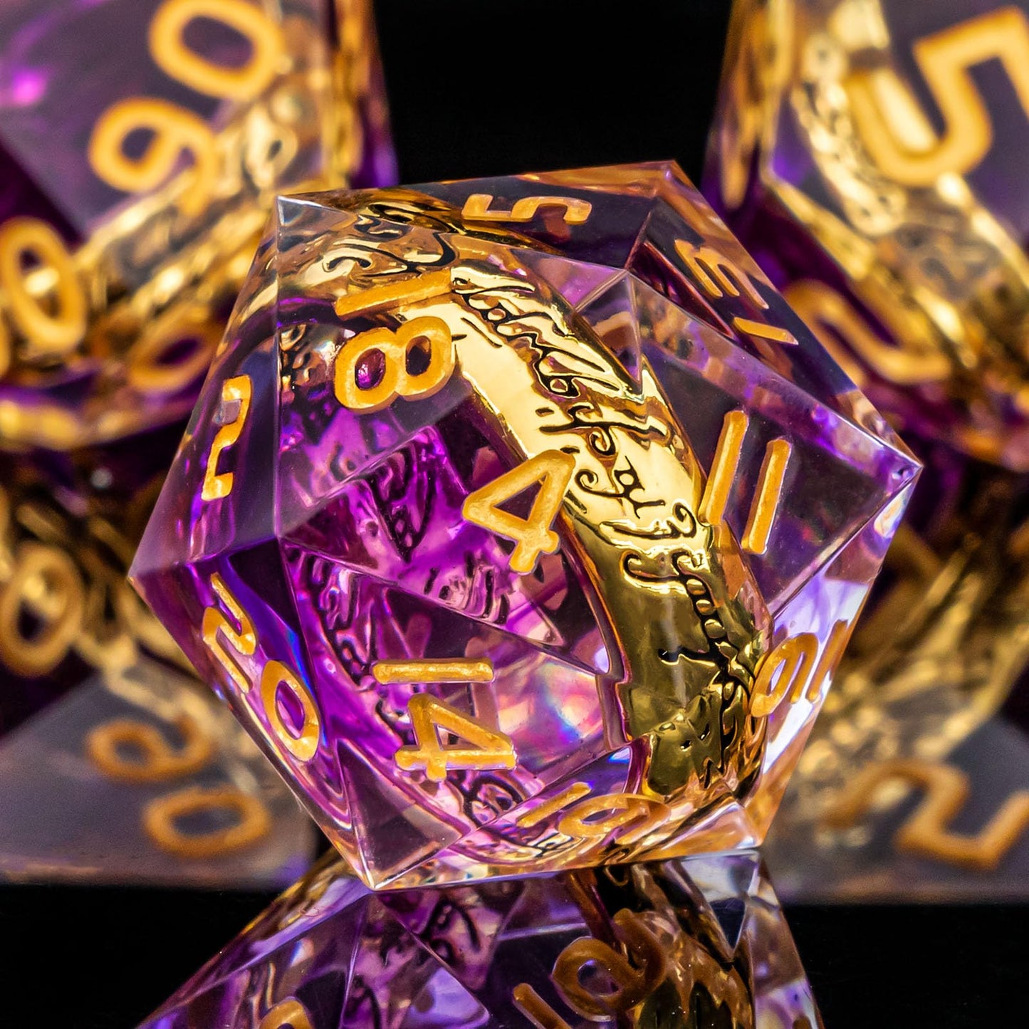 OUKELANWO Magic Lord of The Rings DND Dice Set D&D with Gifts Box, Purple Resin Dungeons and Dragons Role Playing Gaming Dice, P