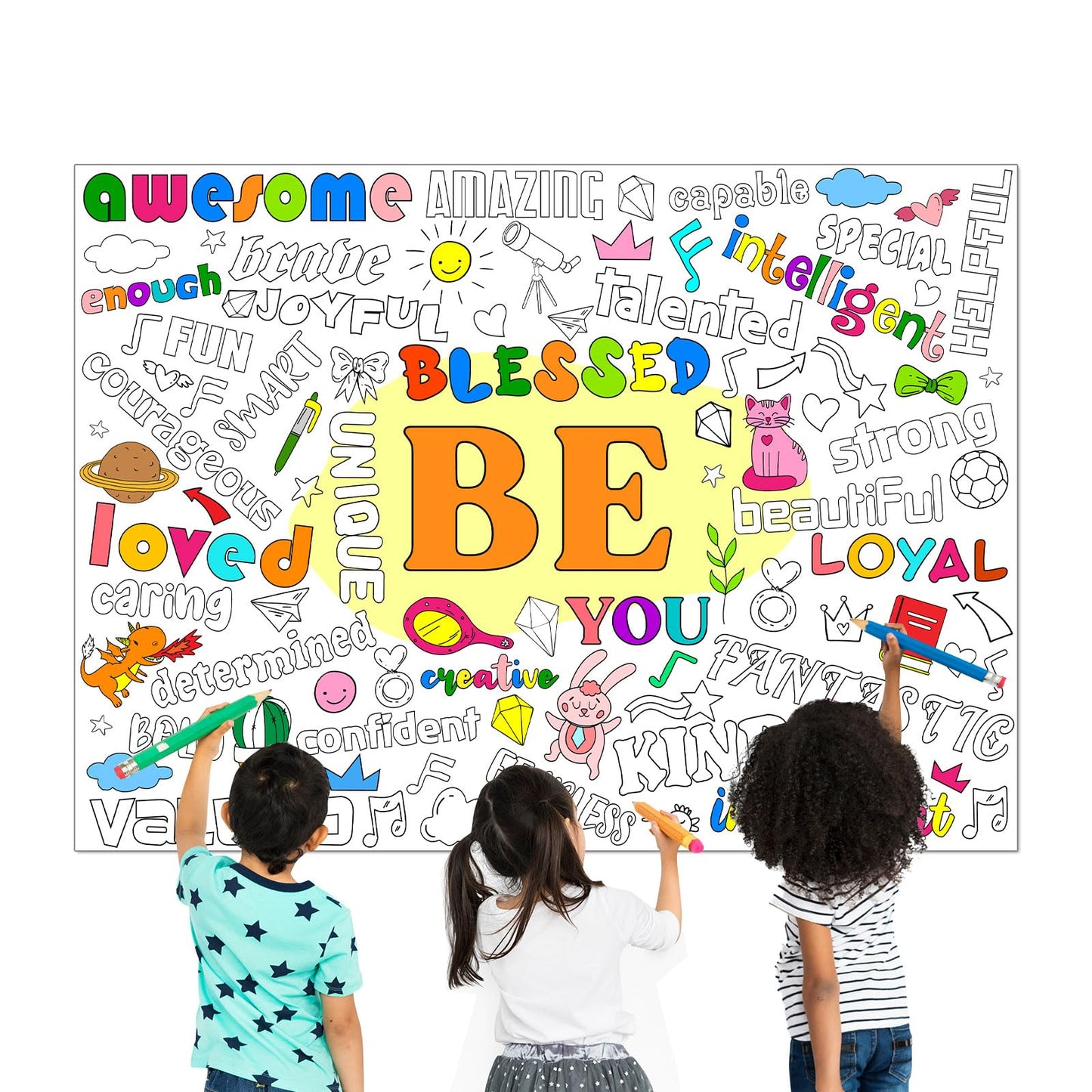 Giant Motivational Positive Coloring Poster For Kids Be Huge Inspirational Quotes Coloring Tablecloth Large Positive Coloring Bo