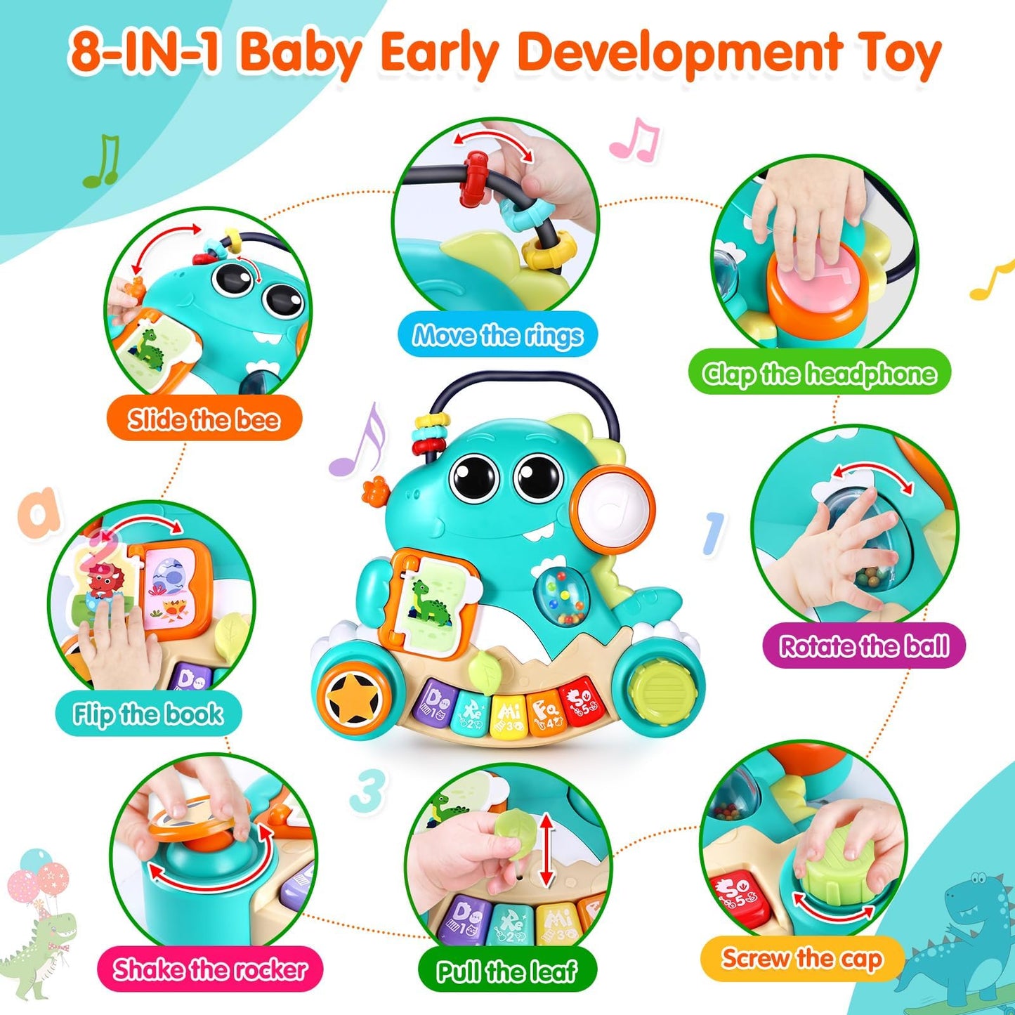 Witalent Baby Toys 6-12 Months Dinosaur Piano Music Light Up Toys For 1 Year Old Boys Girls Infant Toys For 7 8 9 10 12 18 Months Interactive Piano Keyboard Toys Baby Christmas 1St Birthday Gifts