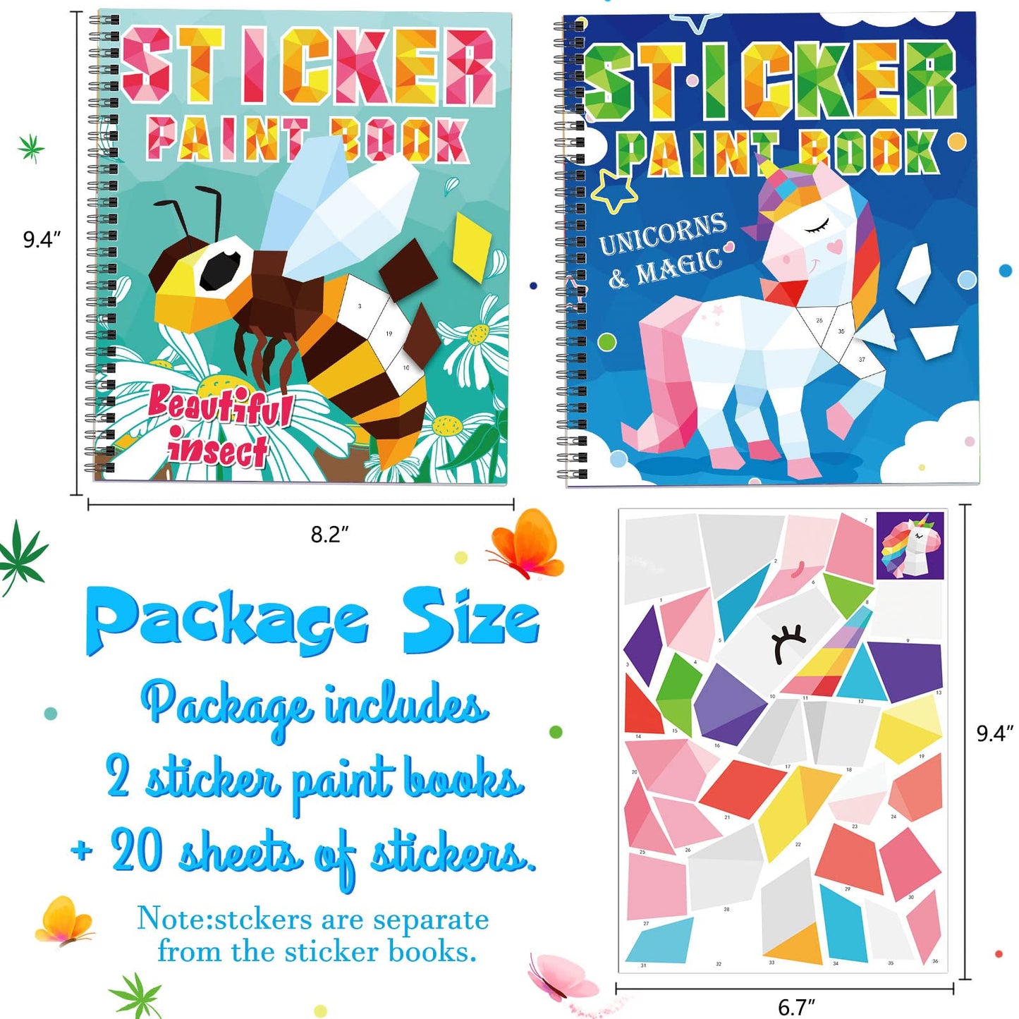 Tbeej 2Pcs Crafts For Kids Ages 4-8 Sticker Paint Books Includes Unicorn Queen Insect Witch Monster And More Designs Gift Party