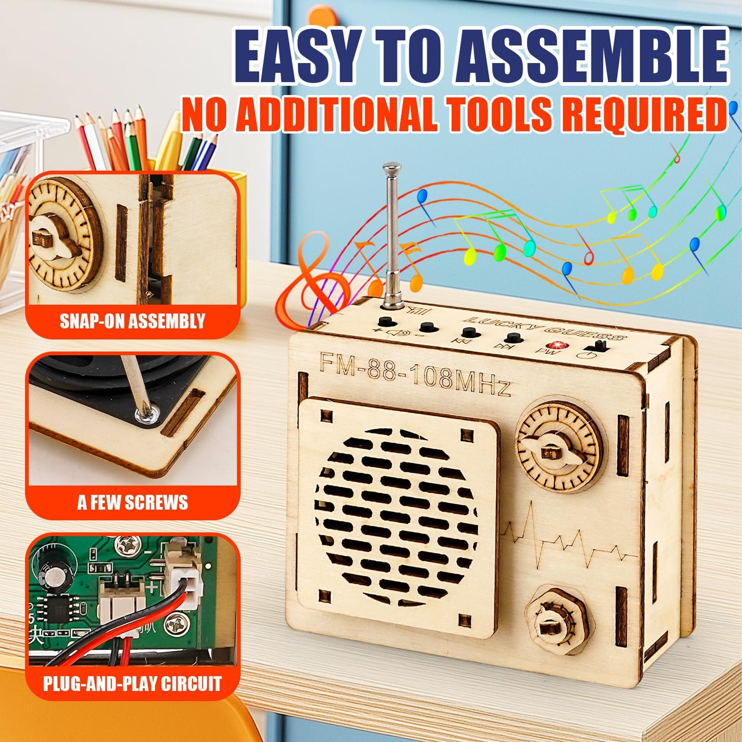 STEM Projects for Kids & Adults, FM 88-108 MHz Radio Toy Set, DIY Science Experiment Electronics Kit, Beginner's Starter Set, Id