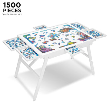 Jumbl 1500-Piece Puzzle Table W/Cover | 27” X 35” Jigsaw Puzzle Board W/Legs 6 Removable Storage & Sorting Drawers | Smooth Plateau Fiberboard Work Surface & Reinforced Hardwood | For Games & Puzzles