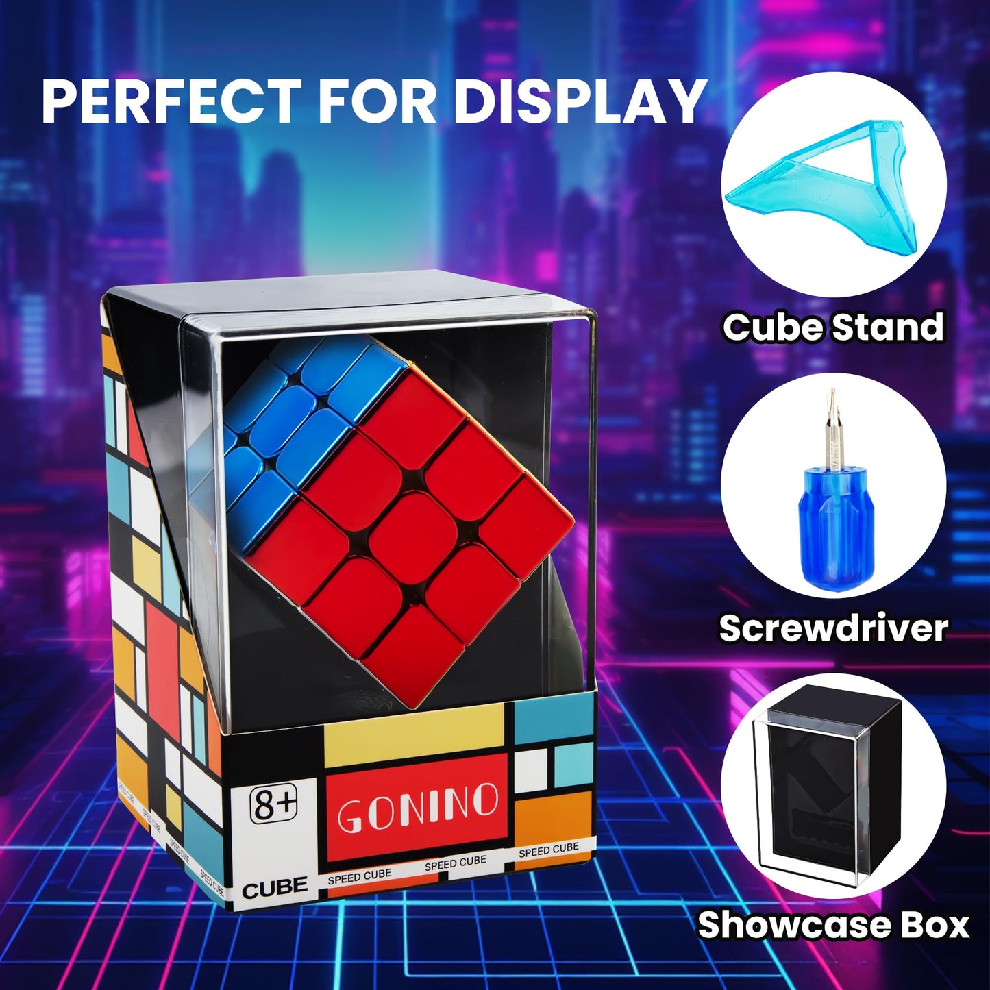 Speed Cube 3X3, Magnetic Mirror Cube 2025, Stickerless Magic Cube Set With Display Stand & Showcase Box, Metallic Color Reflecti