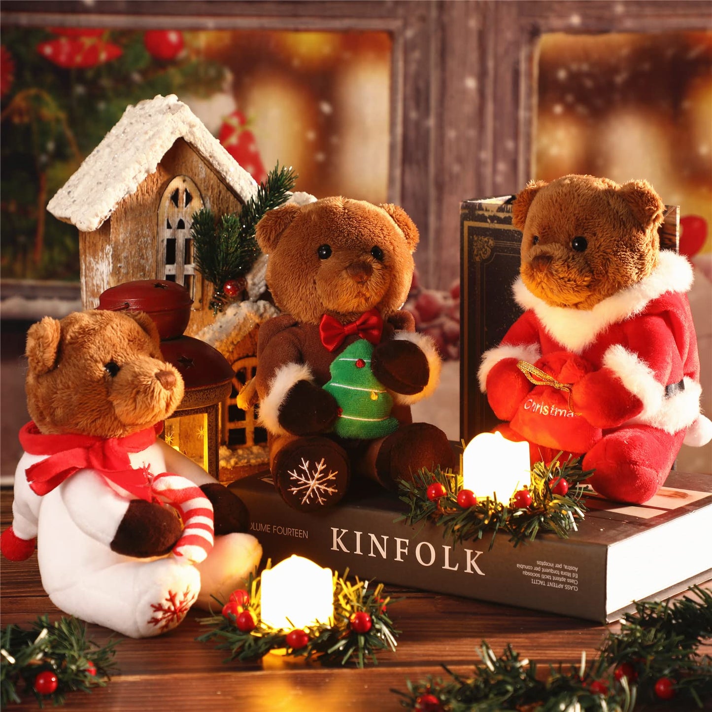 Hydren 3 Pieces Christmas Bear Stuffed Animals Dressed As Elk Snowman Santa Christmas Cute Bear Plush Set 7 Inch Soft Plush Bear