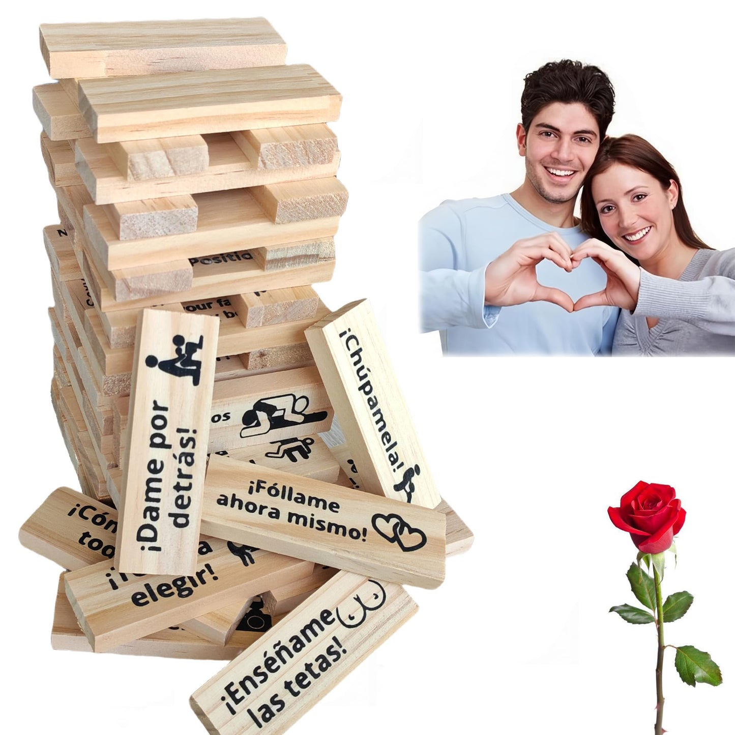 Spanish Adults Blocks Tower Game for Couples Espaol Valentine Night Date Stacking Board Game for Lovers