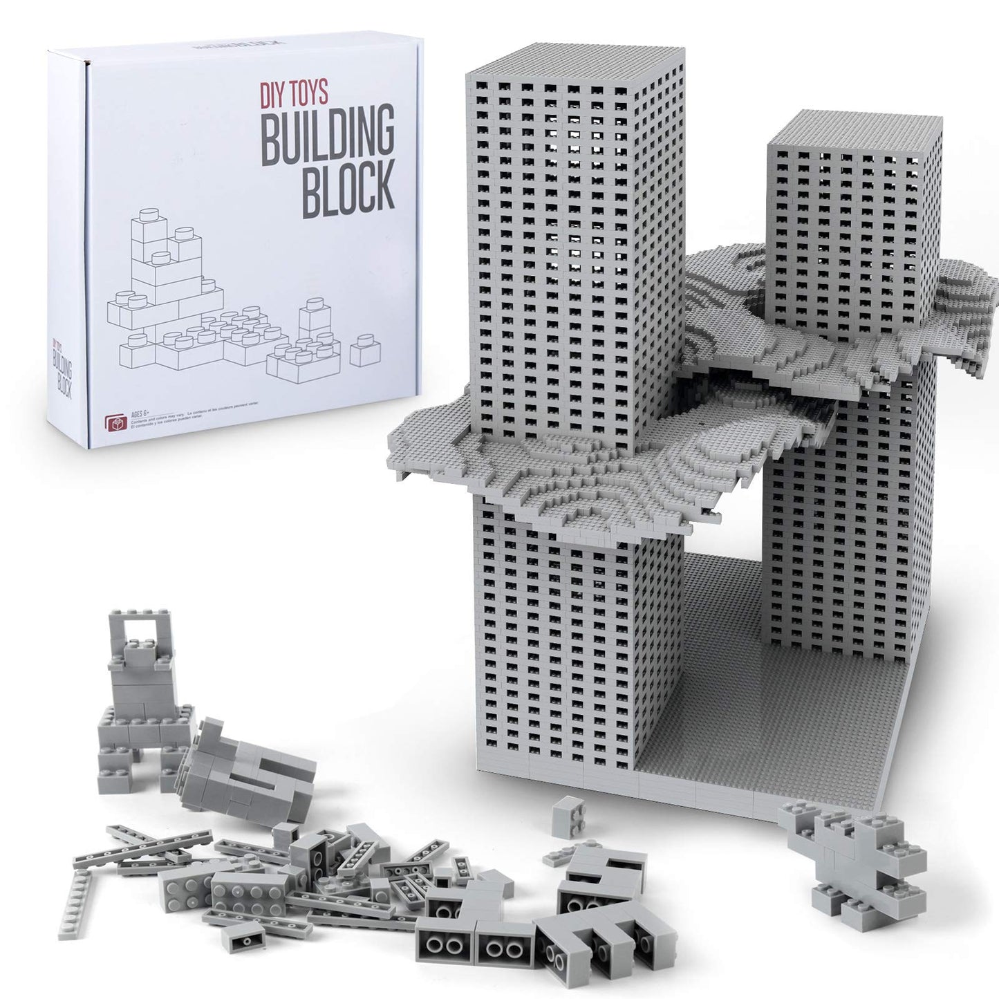 Lekebaby Building Bricks 1500 Pcs Basic Building Blocks, Compatible With All Major Brands (Gray)