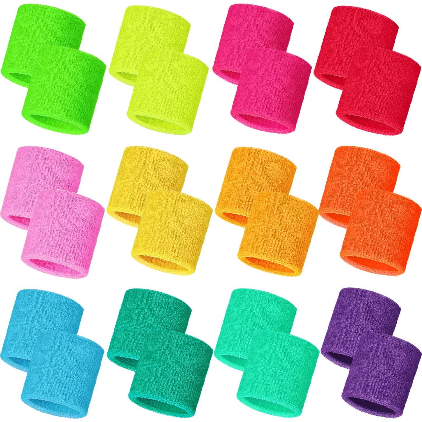Bememo 24 Pcs Neon Wristbands For Kids End Of The Year Student Gifts Bulk Tennis Wrist Sweatbands 80S Neon Youth Basketball Wris