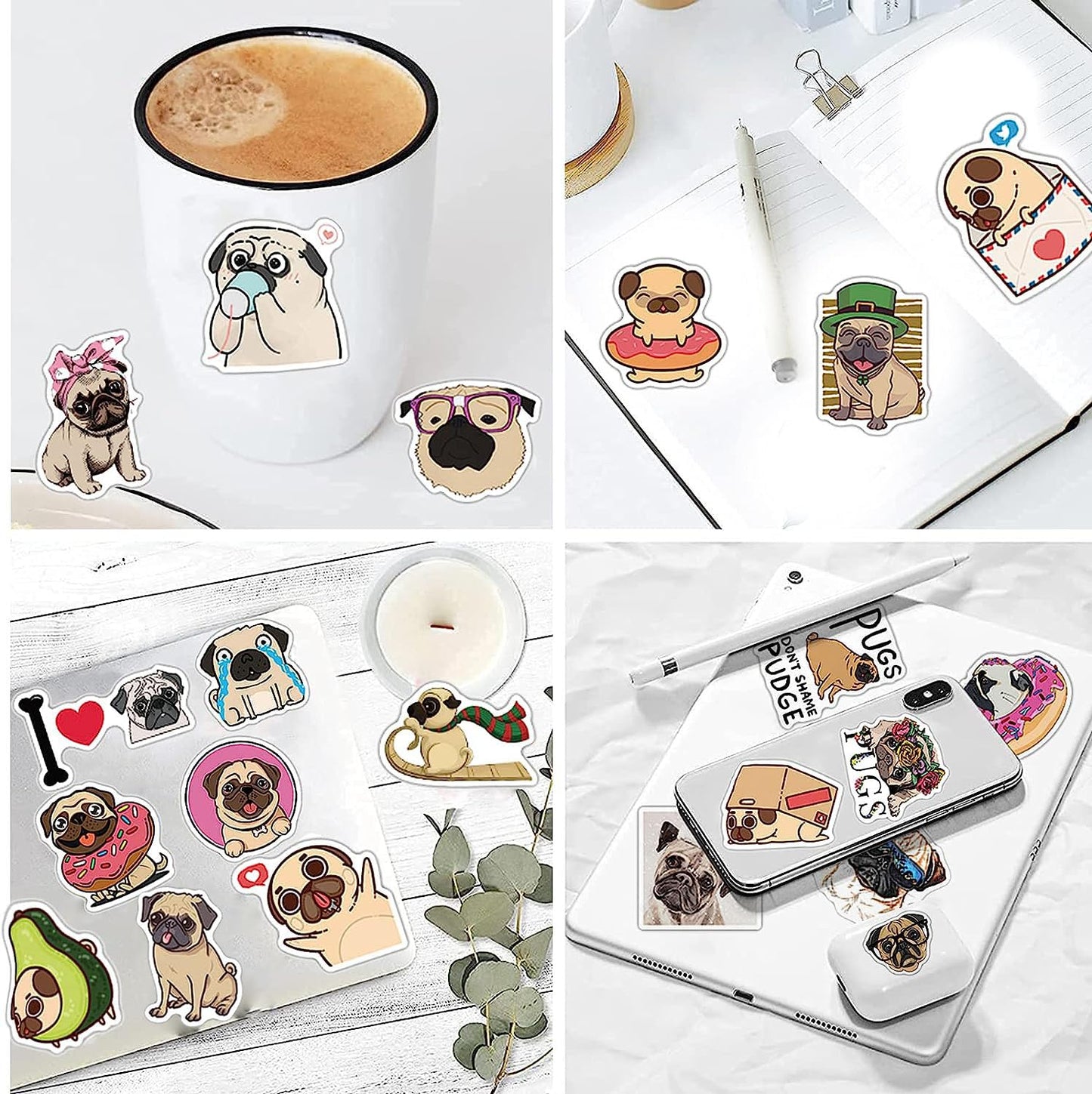 100 Pack Cute Pug Dog Stickers For Water Bottle Car Laptop, Waterproof Aesthetic Trendy Sticker, Great Gift For Pug Lover Kids T