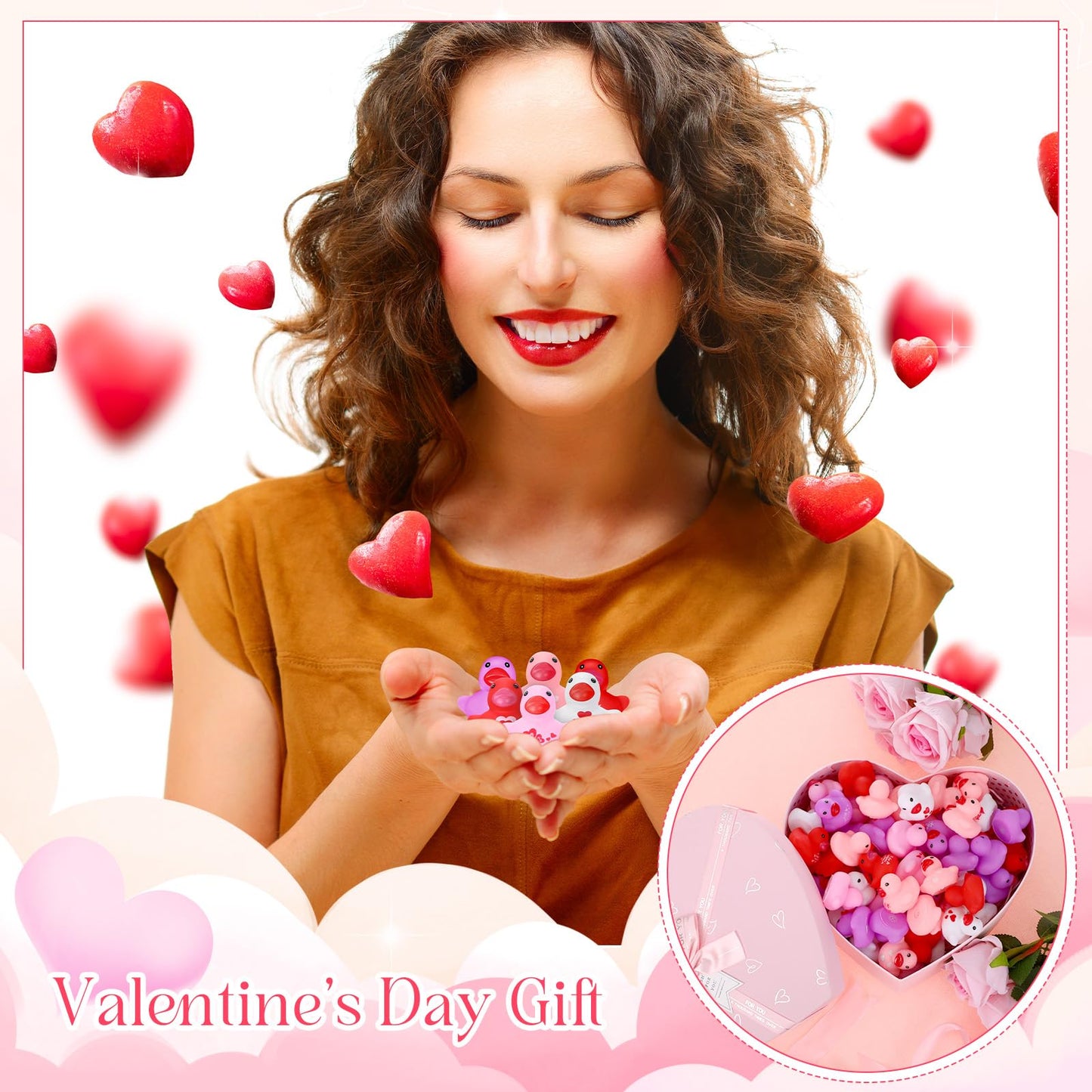Junkin 100 Pcs Valentine Mini Rubber Ducks 1.57 Inch Small Rubber Ducks In Bulk Festive Rubber Ducks Heart For Birthday Party Fa