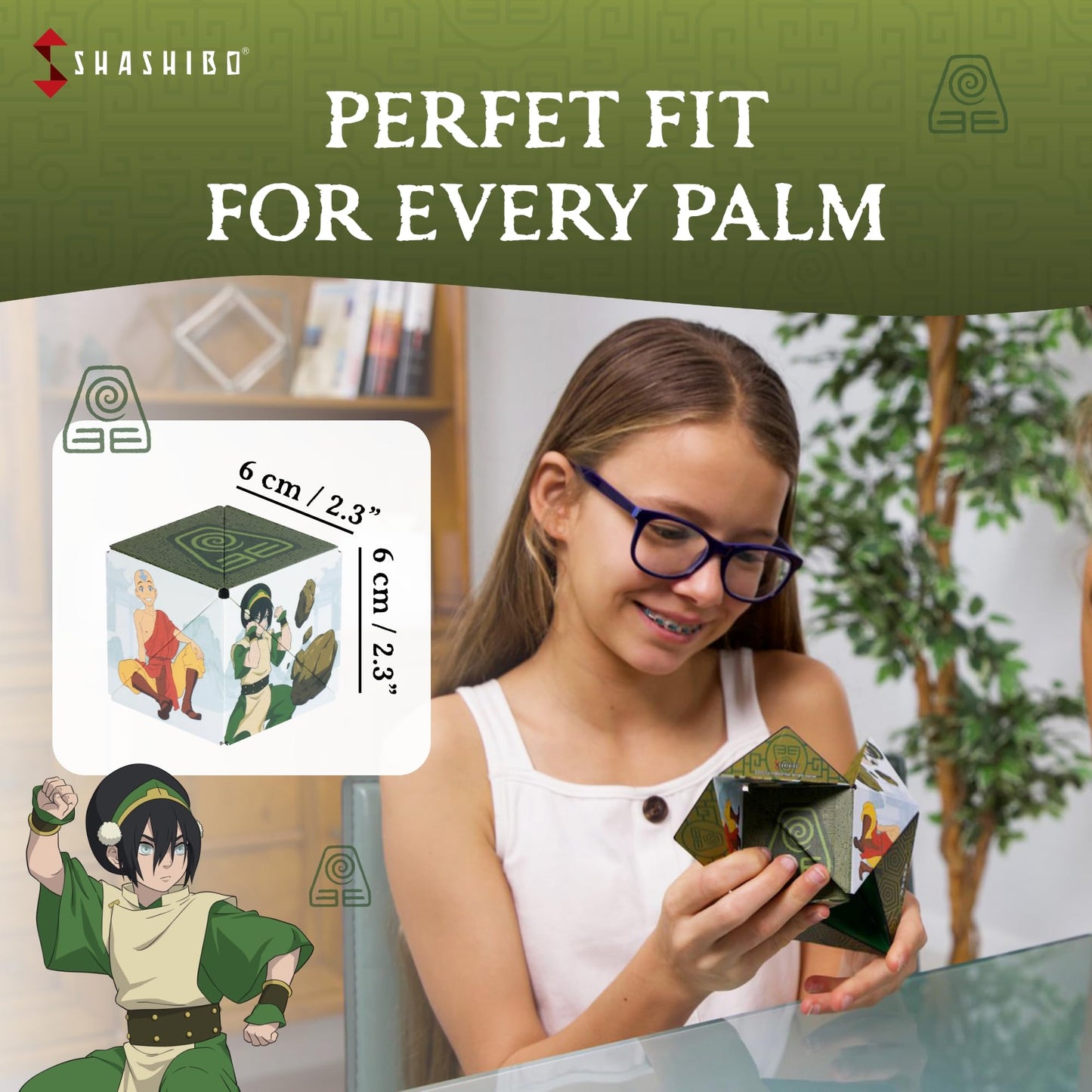 Shashibo Avatar The Last Airbender Shape Shifting Box - Award-Winning, Patented Magnetic Puzzle Cube W/ 36 Rare Earth Magnets - Fidget Transforms Into Over 70 Shapes (Avatar - Earth)
