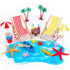 Minatee 25 Pcs Beach Miniature Dollhouse Decoration, Umbrella Palm Chair Miniature Toys Garden Decorations Dollhouse Outdoor Acc