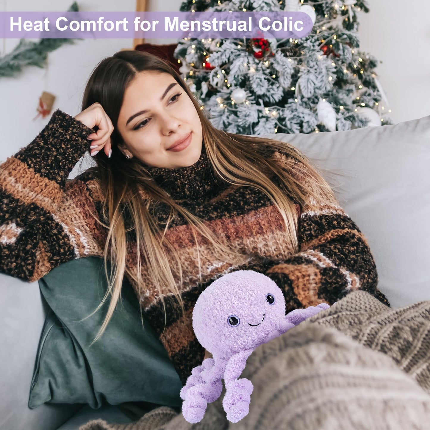 Suzzipals Microwavable & Coolable Octopus Plush, Lavender Octopus Stuffed Animals, Microwave Heating Pad Plushies For Soothing &