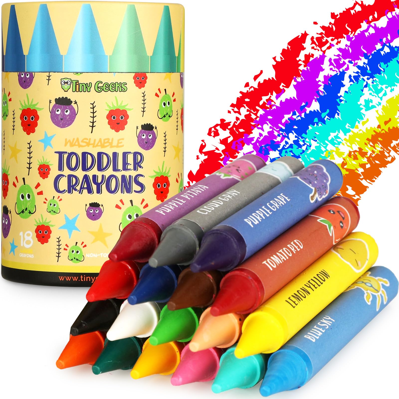 TinyGeeks Non-Toxic Jumbo Toddler Crayons 18 Colors Multicolor – Toytooth