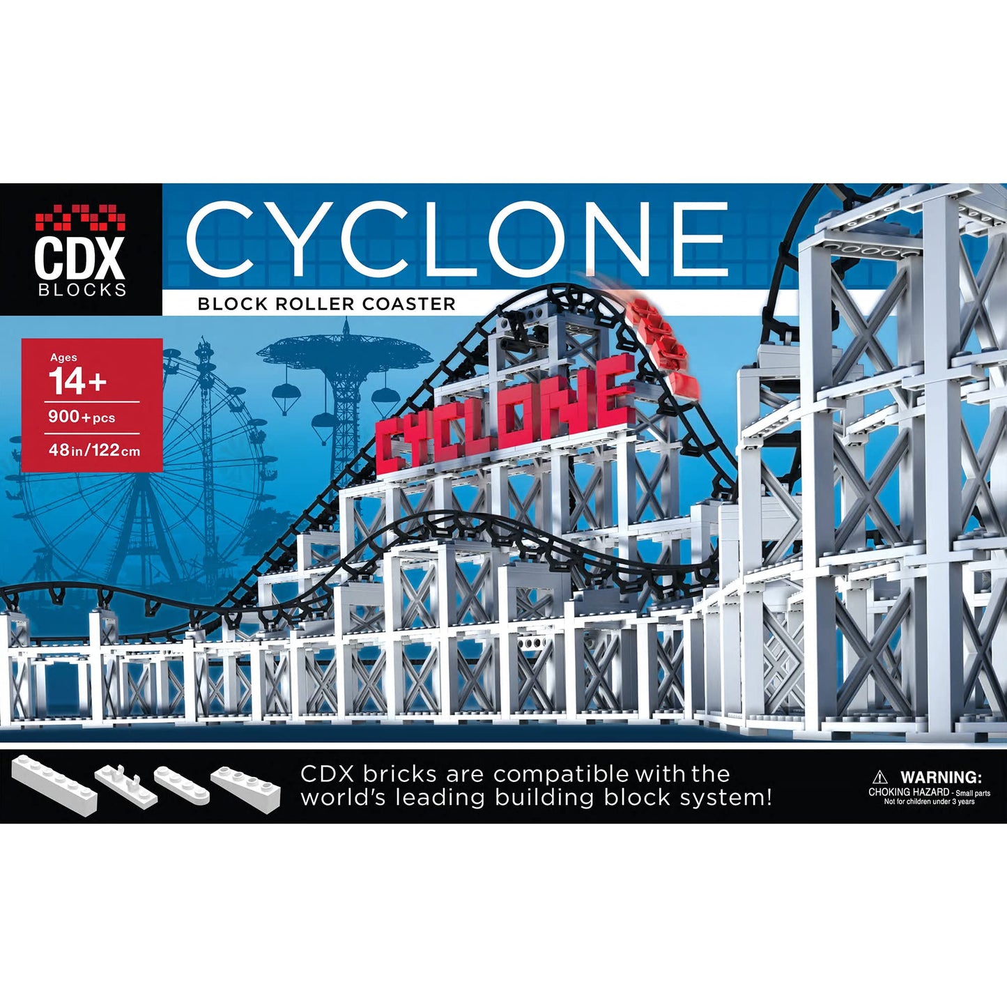 Cdx Blocks: Cyclone - 900+ Pieces, Building Brick Set, Gravity Powered Roller Coaster Model, Promotes Stem Learning