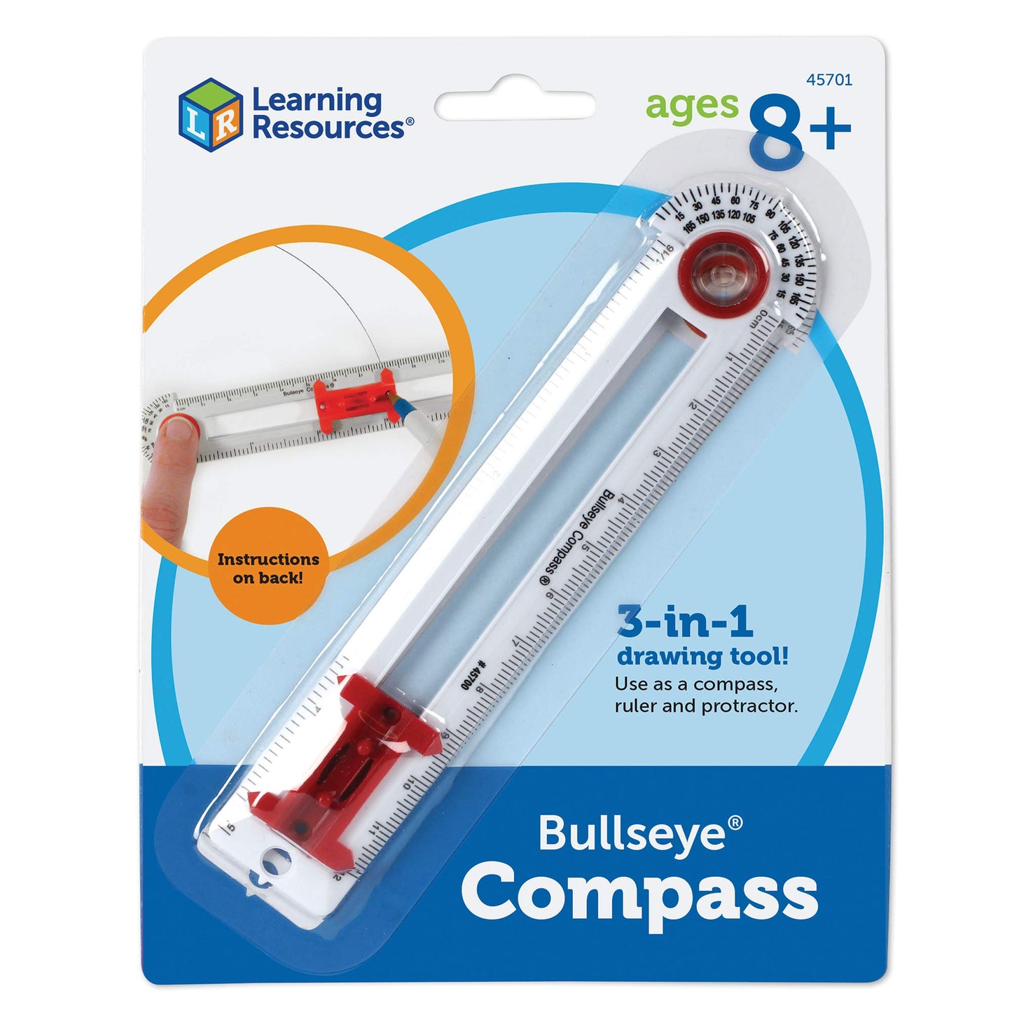 Learning Resources SAFE-T Bullseye Compass, Ruler, Protractor, Early Geometry, Math Class Accessories, Ages 8+