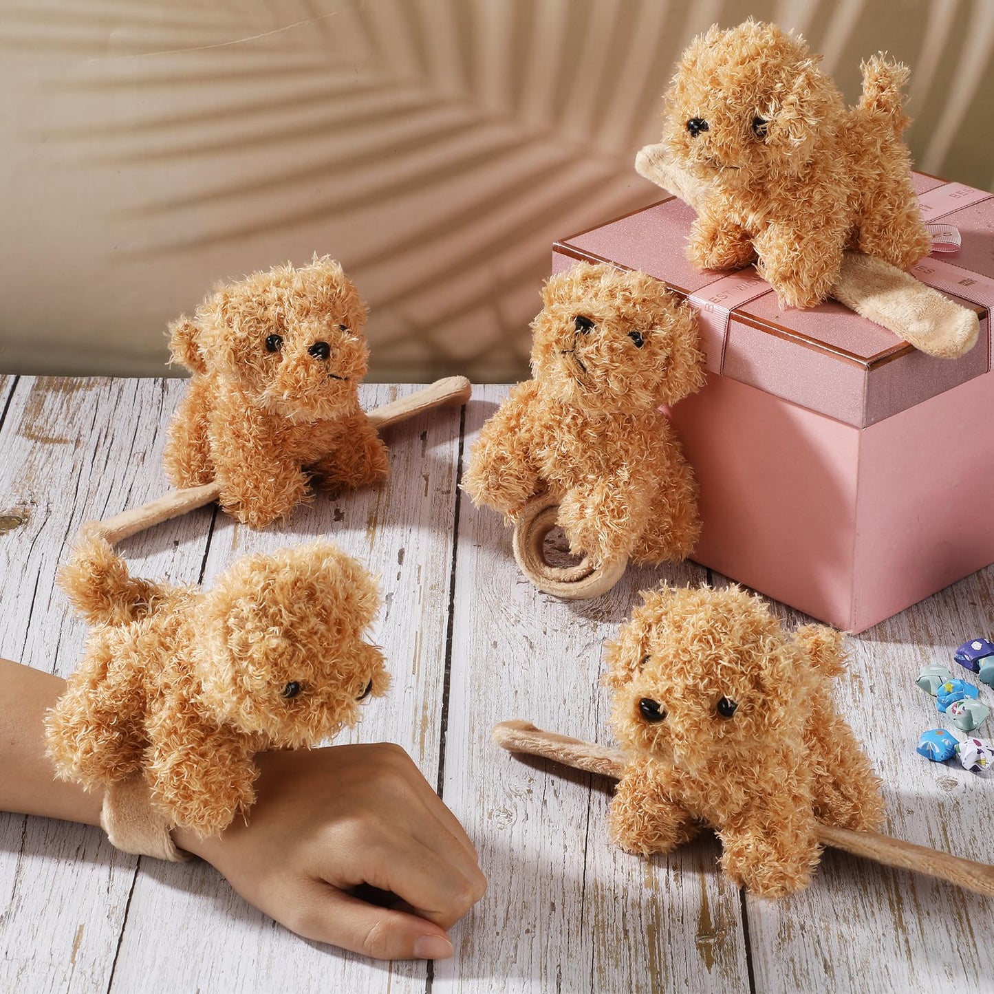 Ceenna 16 Pcs Valentine'S Day Puppy Stuffed Animal Slap Bracelets Cute Puppy Slap Bracelets 8.66 Inch Adorable Puppy Slap Wrist