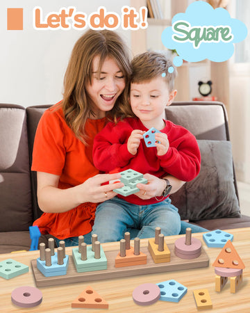 Montessori Toys For 1 2 3 Year Old Boys Girls, Wooden Sorting & Stacking Toys Puzzles For Toddlers 1-3, 1 2 Year Old Girl Boy Bi