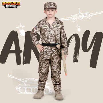 Spooktacular Creations Boys Army Costume, Military Costume For Kids, Desert Camo Soldier Outfit Set With Toy Accessories For Toddler Halloween Dress Up Themed Party (Medium, 8-10 Yrs)