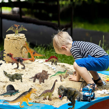 OuMuaMua Dinosaur Toys Set - 12 Realistic Plastic Figures (T-Rex, Stegosaurus) - 6-7 Inch Size - Gray - Model THD002