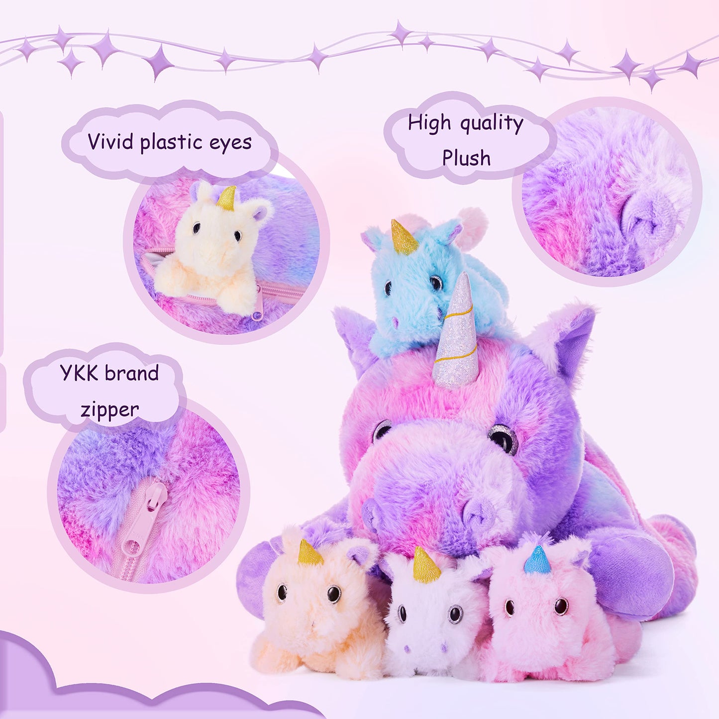 Ikasa Mommy Unicorn Toys For Girls Age 4-6,Mom And Baby Stuffed Animal Plush Toy,Small Family Set Toy With Little Babies,Gifts For Kid (Unicorn,18')