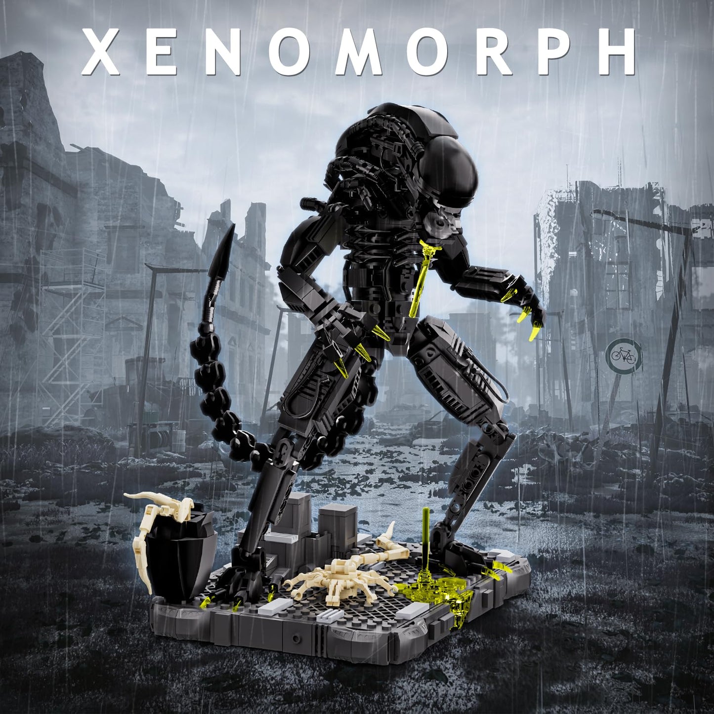 Itshwoee Xenomorph Building Blocks Set, Xenomorph Action Figure Building Sets For Adults With Support Base And Little Facehugger
