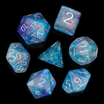 Udixi 7Pcs Polyhedral Dice Set D&D With Glitter And Cyan Swirls Dnd Dice For Dungeons And Dragons Role Playing Games (Purple Cya