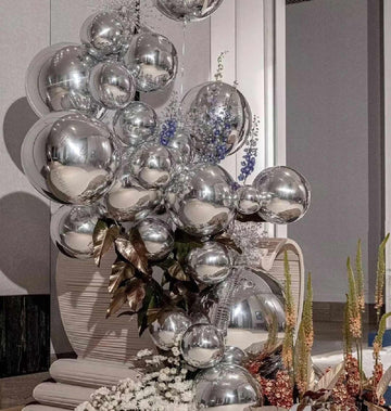 Kalor 10 Pcs 22 Inch Silver Mylar Balloons, Large 4D Giant Round Foil Balloon Big Mirror Metallic Balloons For Birthday Party Baby Shower Gender Reveal Supplies