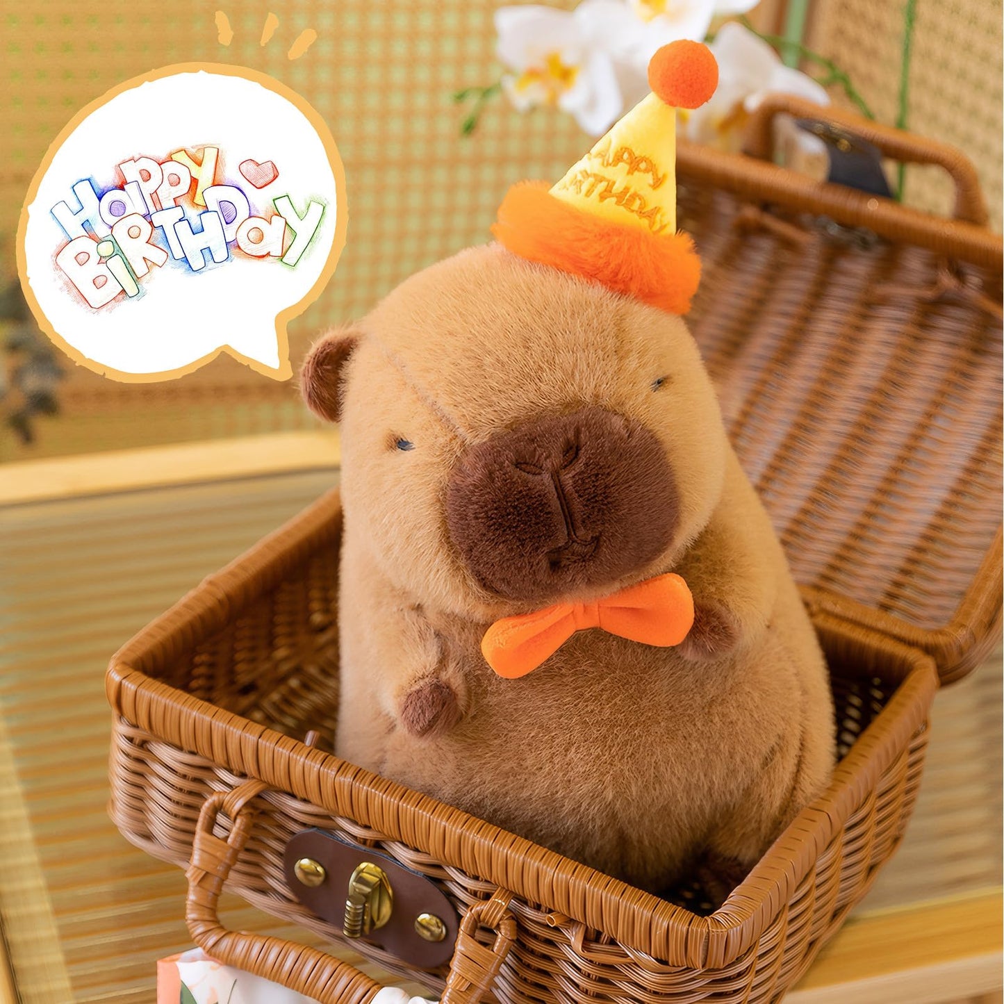 TITQWOP 13-Inch Cute Happy Birthday Capybara Plush - Soft Kawaii Stuffed Animal Gift for Kids, Birthday Capybara Plushie