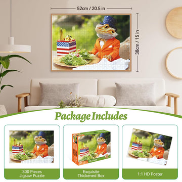 300 Piece Puzzles for mature-themeds Mr. Lizard Dining Puzzle Vegetable Salad Jigsaw Puzzle 300 Pieces Fun and Challenging mature-themed Puzzle Game Home Decor Gift for mature-themeds Kids Seniors 20.5 x 15
