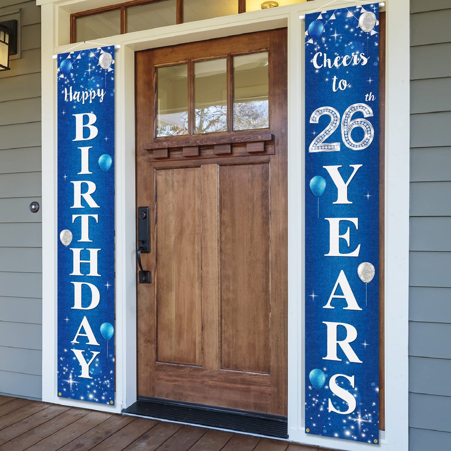Happy 26Th Birthday Yard Sign Door Banner - Cheers To 26 Years Birthday Party Decorations Supplies For Men Women - Blue