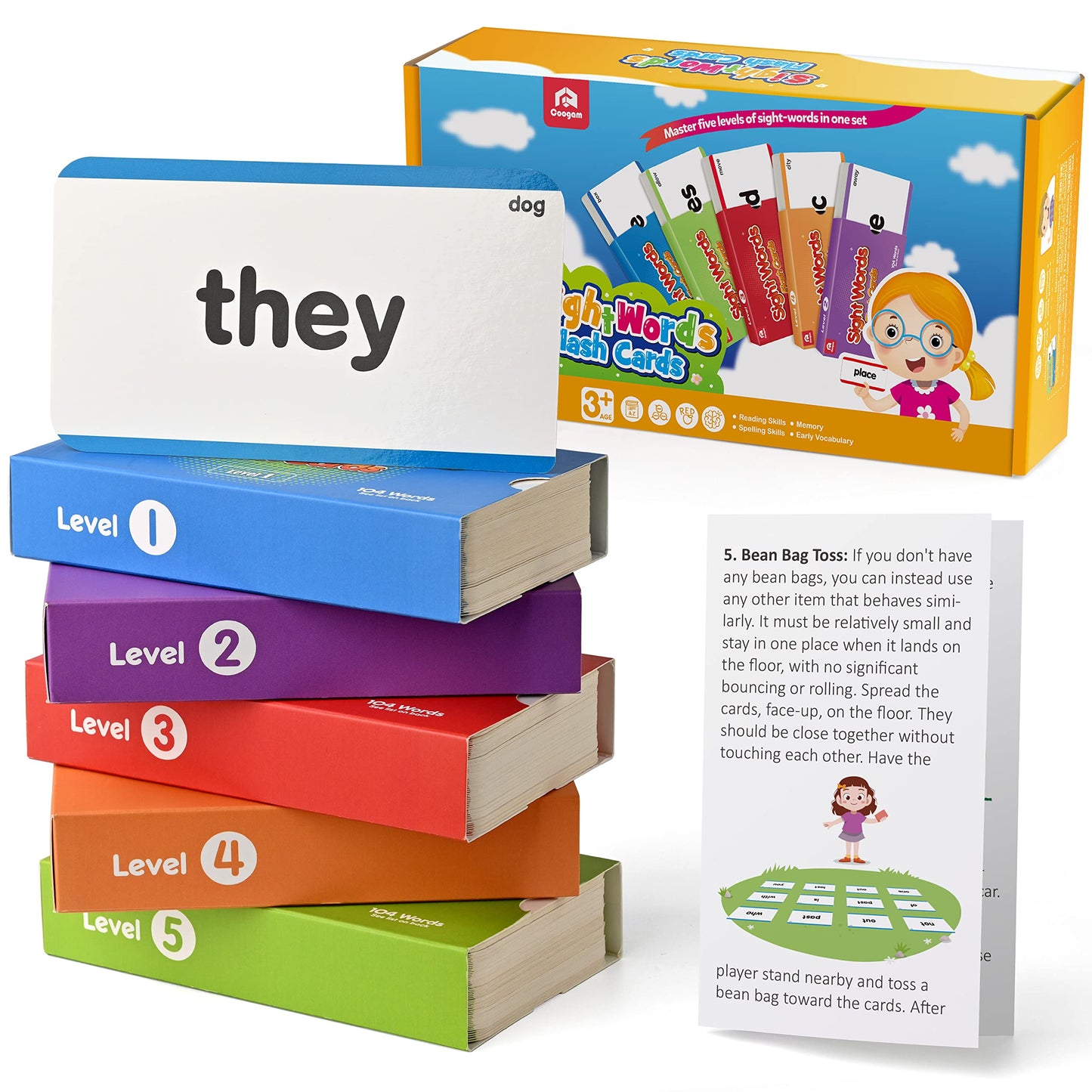 Coogam 520 Sight Words Learning Vocabulary Flash Cards, Dolch Fry High Frequency Sight Word Educational Montessori Toy For Pre-K Kindergarten 1St 2Nd 3Rd Grade Homeschool