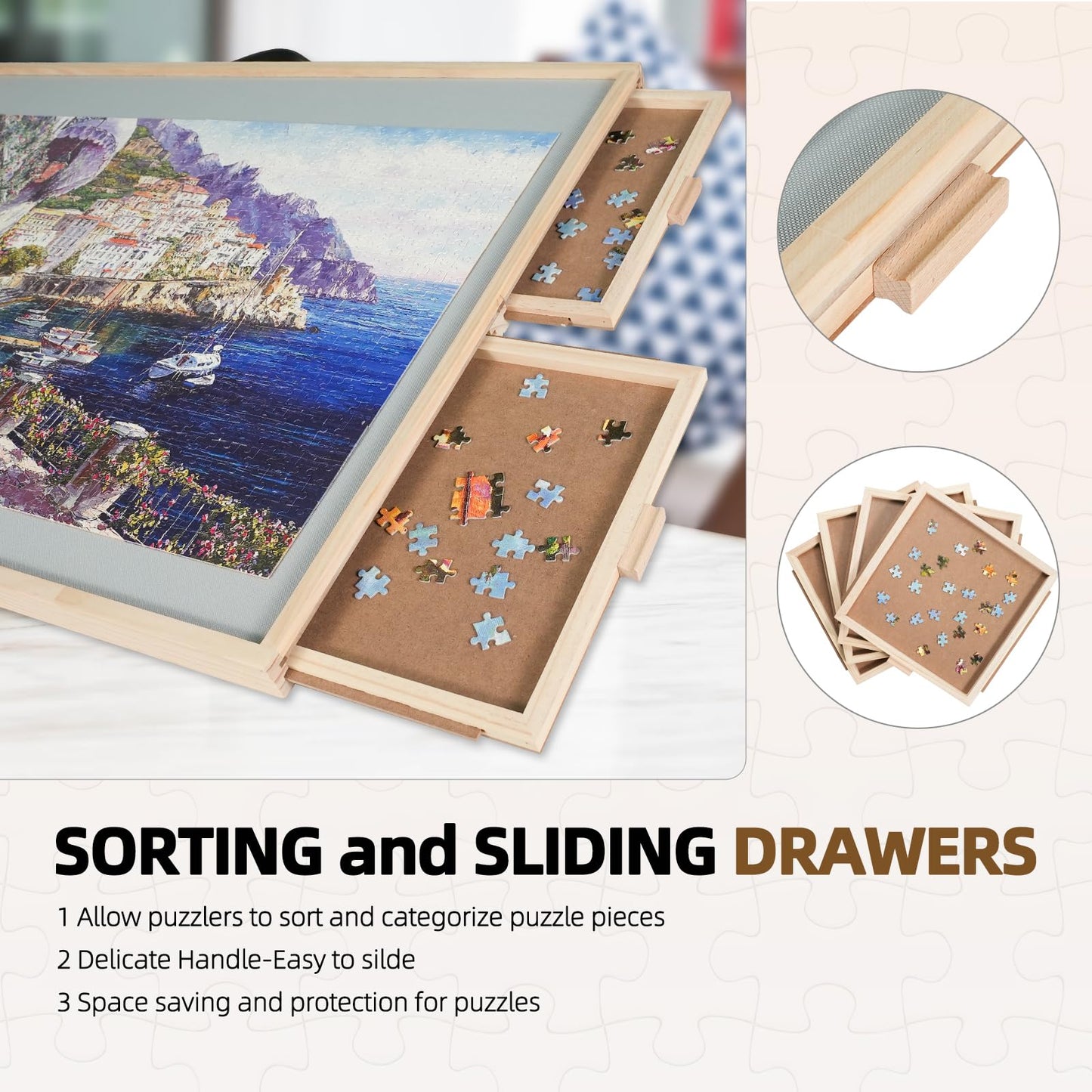 All4Jig 2-In-1 Tilting & Rotating Puzzle Board For Adults Gifts, Wooden Jigsaw Puzzle Table With 4 Drawers, Portable Puzzle Tabl