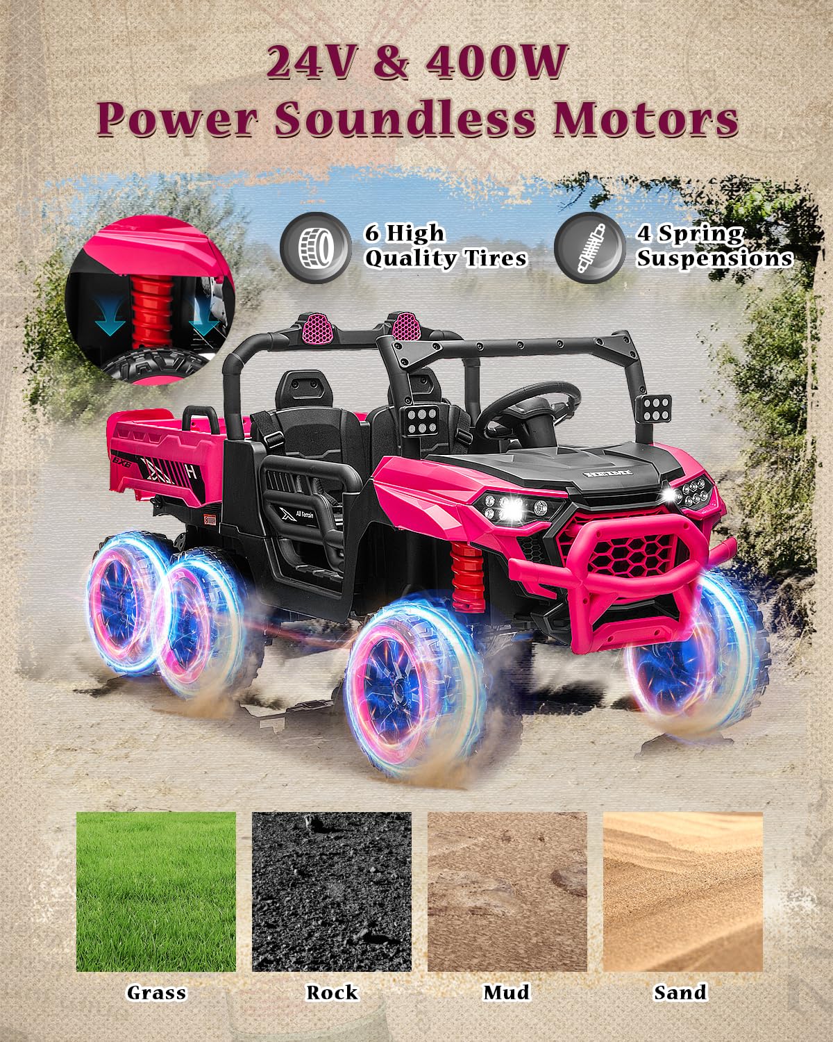 Letsgoride 24V Ride On Dump Truck, Kids Two Seater Battery Powered Truck Car W/Parent Remote Control, Electric Dump Bed, Shovel,