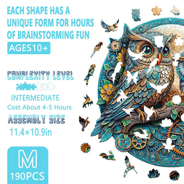 Wooden Puzzles for mature-themeds - Embossed Owl Puzzle Unique Shape Wooden Jigsaw Puzzle for mature-themeds Wood Puzzles mature-themed Good Gift Idea for Family Wall Art Home Decor (M-11.4 * 10.9in -190 Pieces)