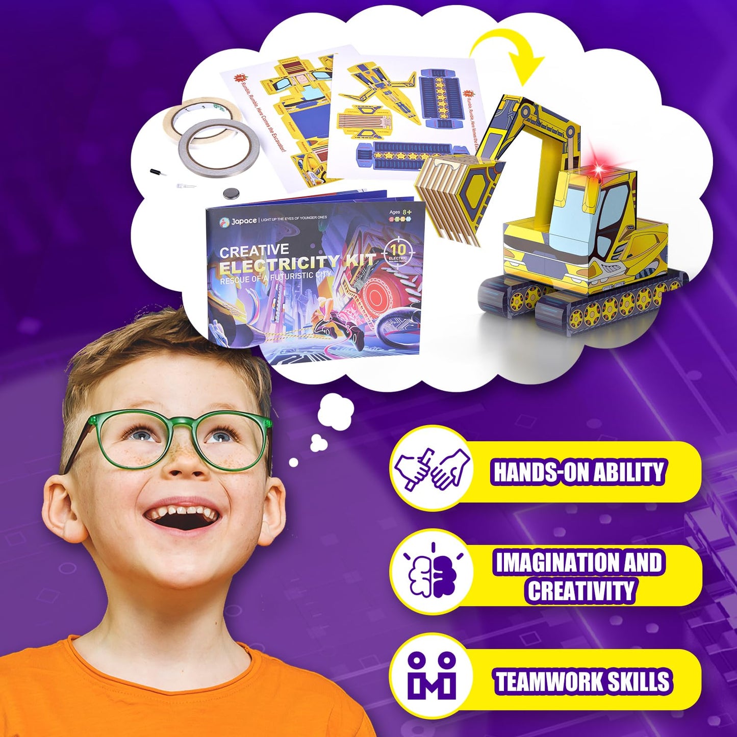 Japace Electricity Science Kit for Kids, 10 STEM Projects, 9.44x12.99x2.36 inches, Model MDSC06, Great Gift for Ages 8-14
