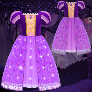 Aolliya Rapunzel Dress For Girls Purple Puff Sleeve Princess Costumes Fancy Dress Up For Halloween Cosplay Carnival