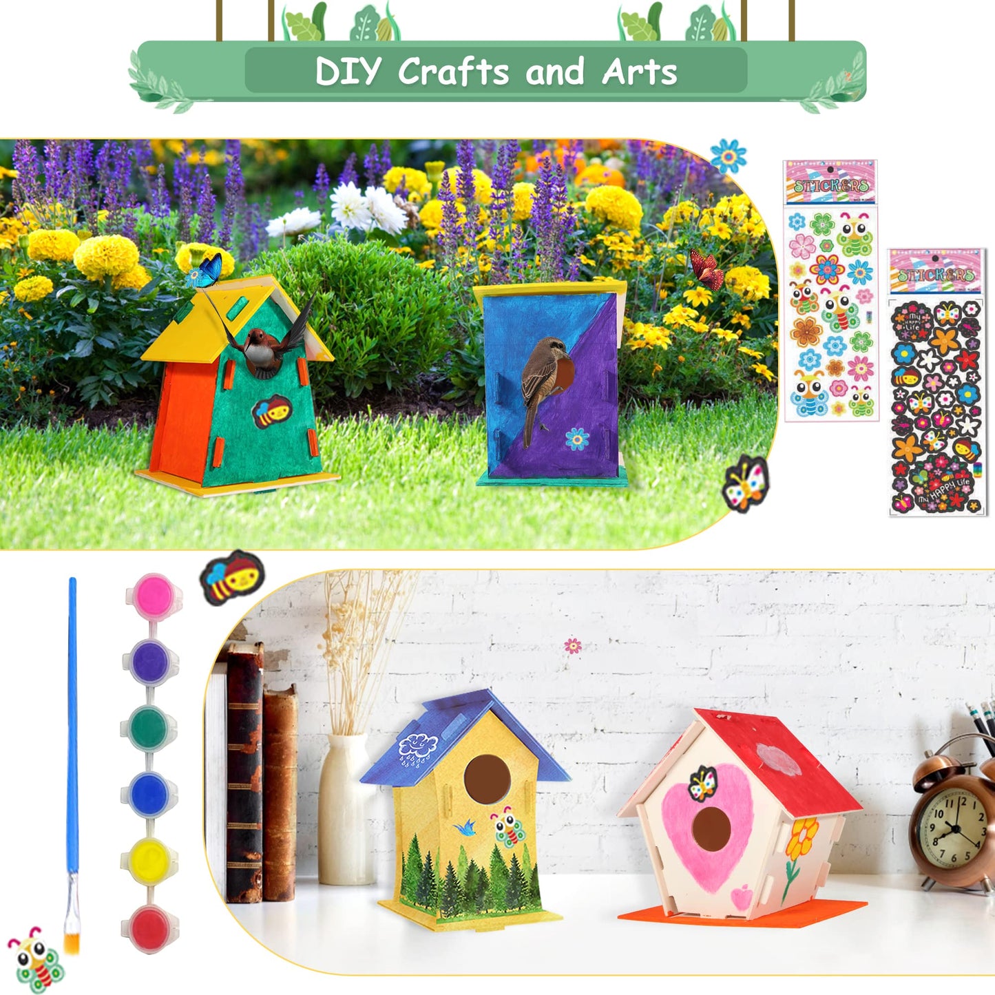 24 Pack Large DIY Bird Houses Kits for Kids, Kids Craft Kits Wood Houses for DIY Crafts Class Parties, 24 Birdhouse Kits with 24