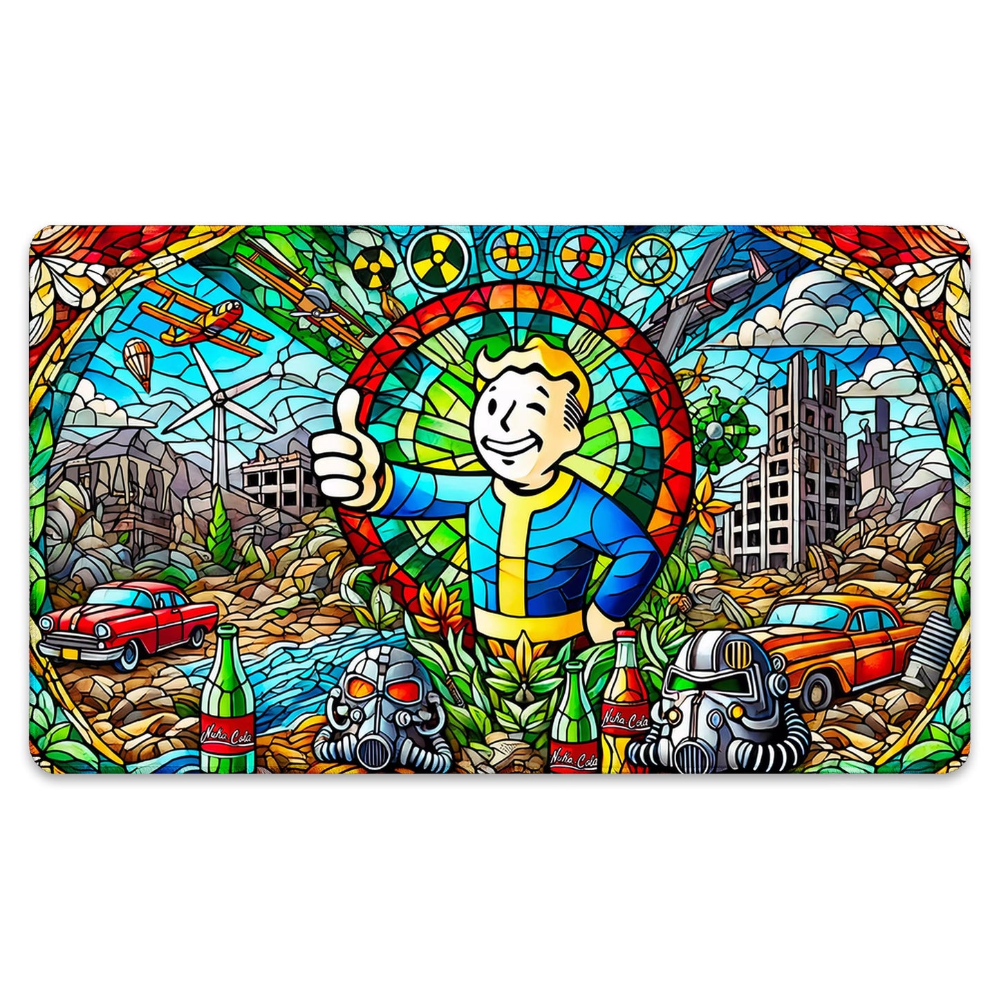 Wizcraft Gaming Paramint Stained Glass Fallout (Stitched) - Fallout, Mtg Playmat - Compatible With Magic The Gathering Playmat -