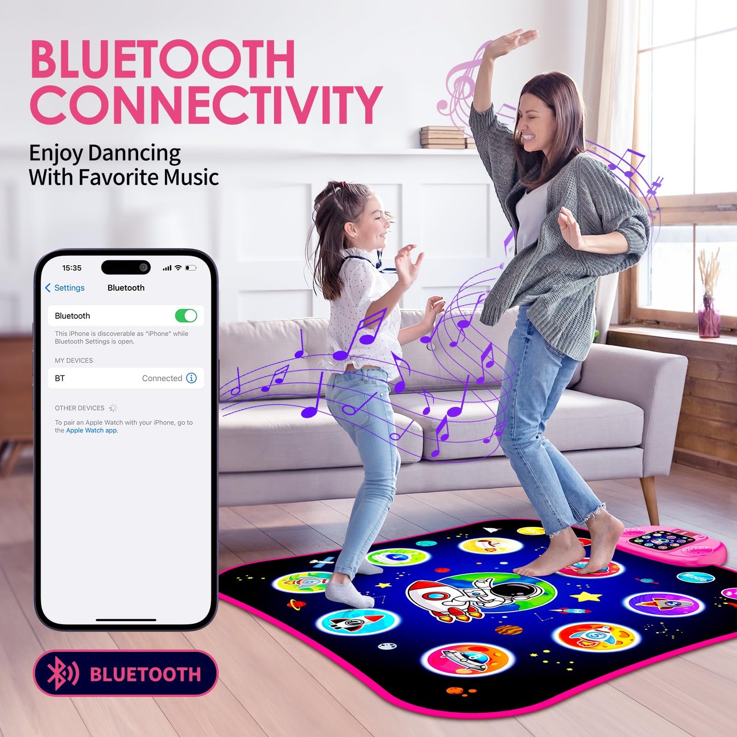 OMOZOMBB Gifts for 7 Year Old Girl Toys Age 6-8 Electronic Dance Pad with Light-up 8 Button Bluetooth Music Dance Mat with 5 Gam