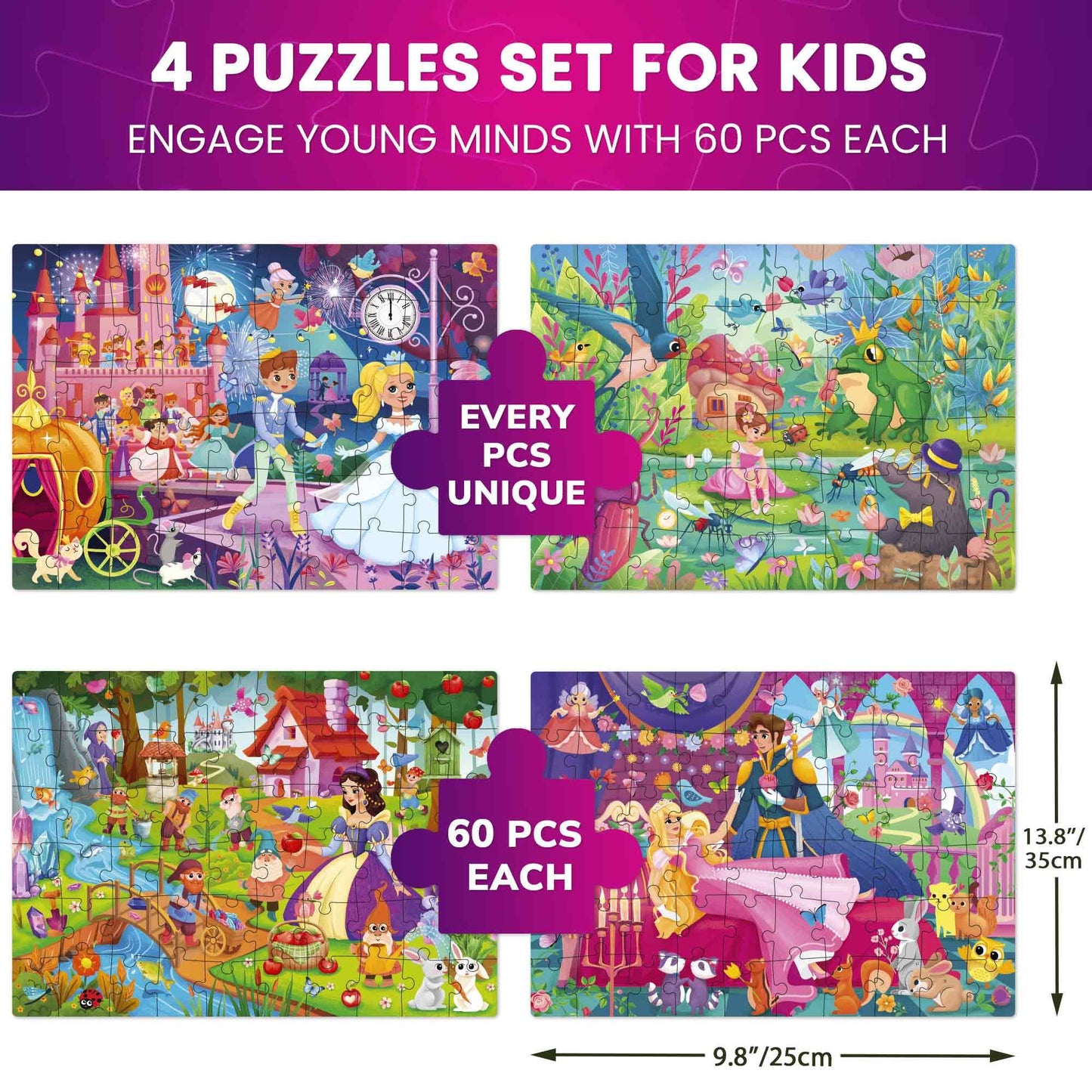Quokka Puzzles For Kids Ages 4-6 - 4-Pack 60-Piece Puzzles For Kids - Fairy Tale Jigsaw Puzzle Set - Toddler Puzzles Ages 4-6 -