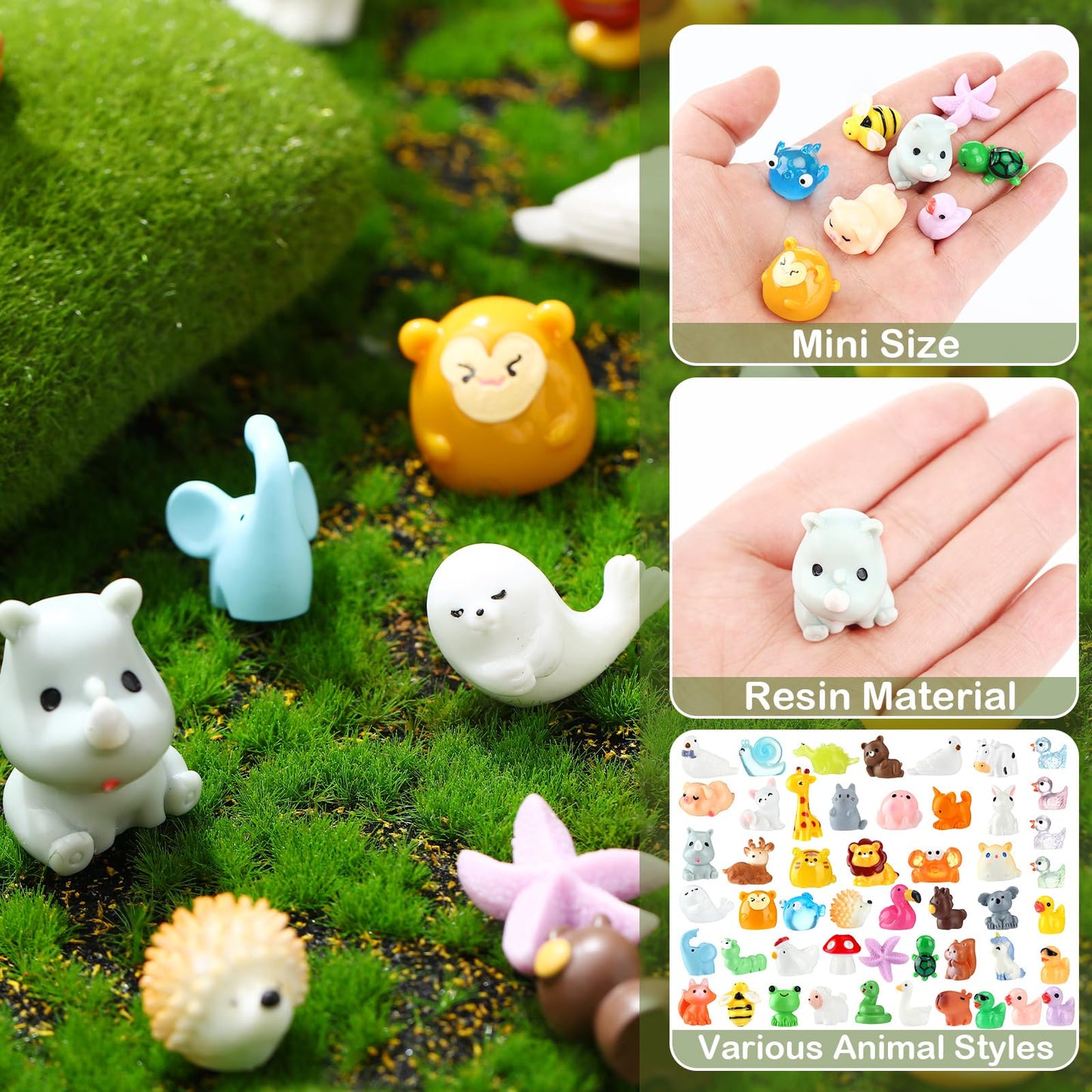 50 Pcs Mini Resin Animals Various Mini Animals Figurines For Farm Animal Figures,Dollhouse,Fairy House Garden,Micro Landscaping