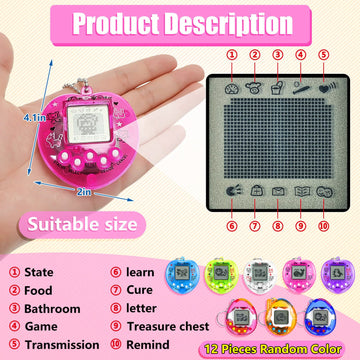 Sosation 12 Pcs Virtual Pets Keychain Egg Fillings For Kids 168 Electronic Digital Pet Easter Retro Handheld Game Machine 90S To
