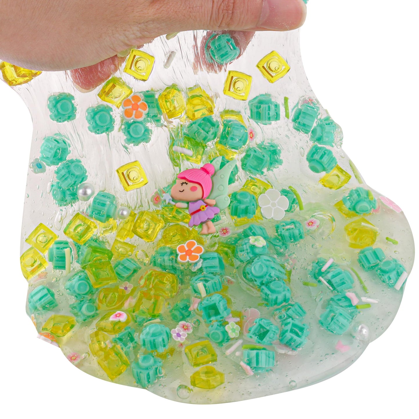Crystal Slime With Green & Yellow Bead, Stretchy & Non-Sticky Crunchy Sensory Toy, Party Favors For Kids, Girls & Boys Gifts For