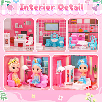 Amidear Dollhouse With 4-Story 11 Rooms, Dream Gift Princess Doll House Playset With Furniture Pool Slide, Pink Toddler Toy Hous