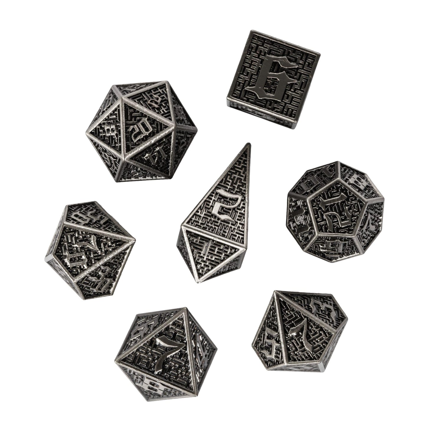 UDIXI Metal DND Dice 7PCS Polyhedral Dice Set D&D Metal Dice Ancient Silver for RPG Dungeons and Dragons Role Playing Games