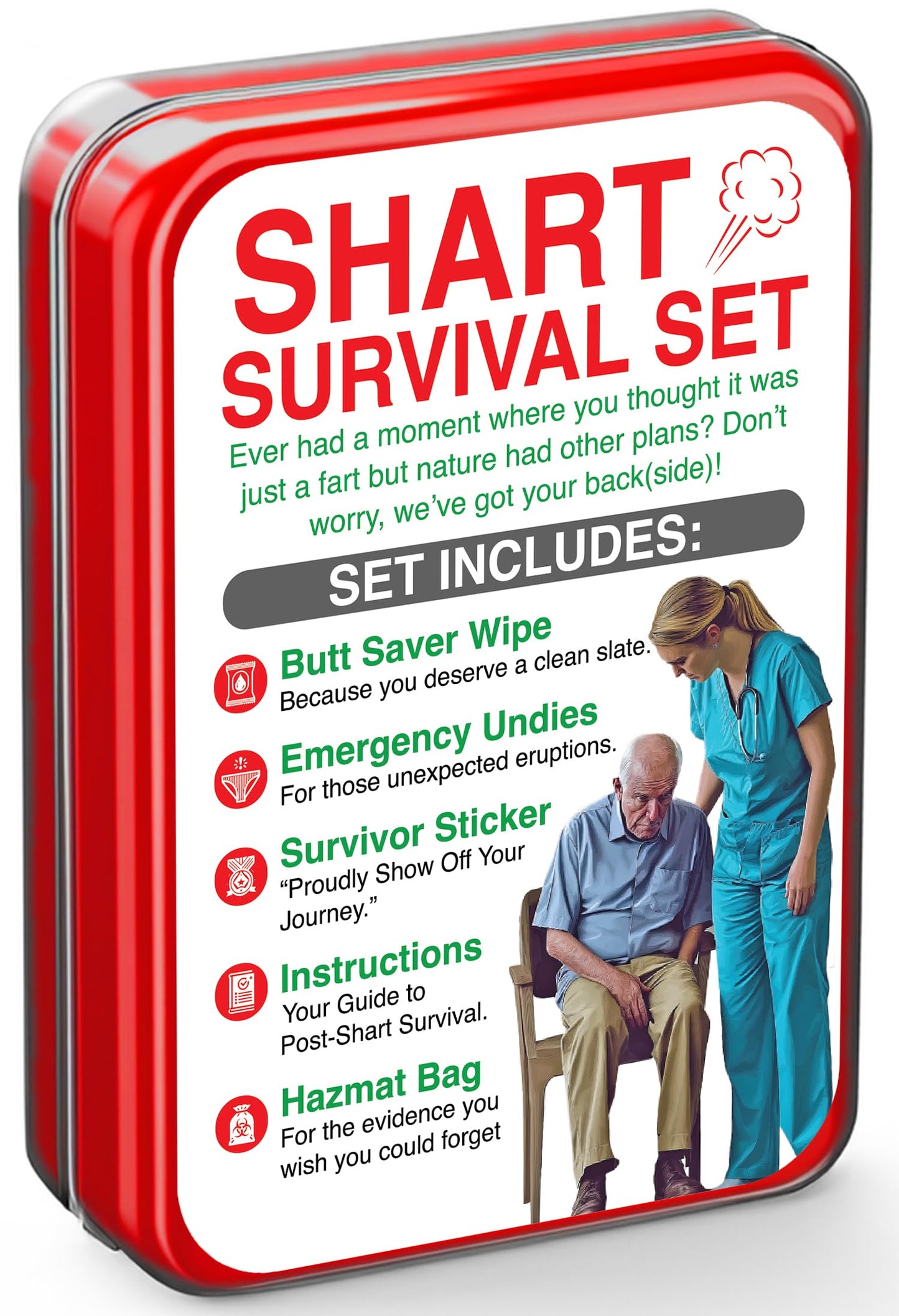 Shart Survival Set - Funny Gag Gift 2024 Boyfriend Gifts Includes Disposable Underwear, Hazmat Bag, Wet Wipe And More! Unique St