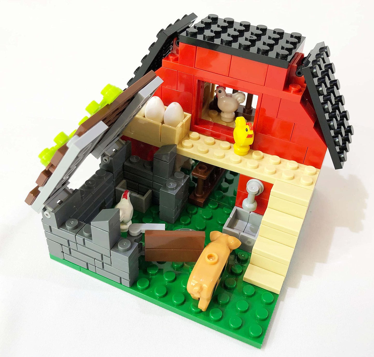 Brick Loot The Red Barn Farm, Custom Designed 160 Piece Model W/Animals, Chickens, Pig, Lamb, Eggs, & More, Compatible With Lego And Other Major Brick Brands Sets And Models, For Adults & Kids Age 6+