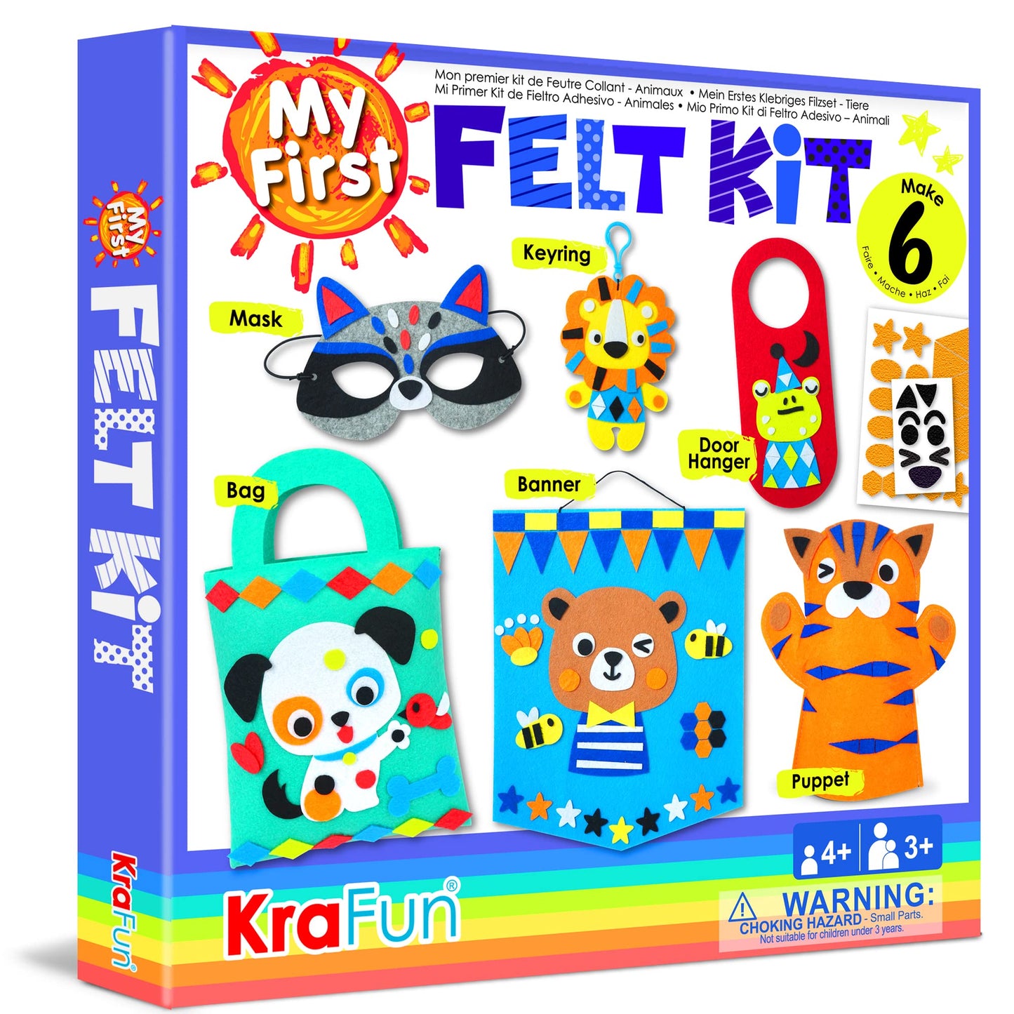 Krafun My First Felt Kit Animal Craft Kit For Kids And Toddlers, Boys And Girls Age 3-8 Years Old, Include 6 Diy Handmade Arts And Crafts Projects, Activities Supplies Box Preschool Creative Toys