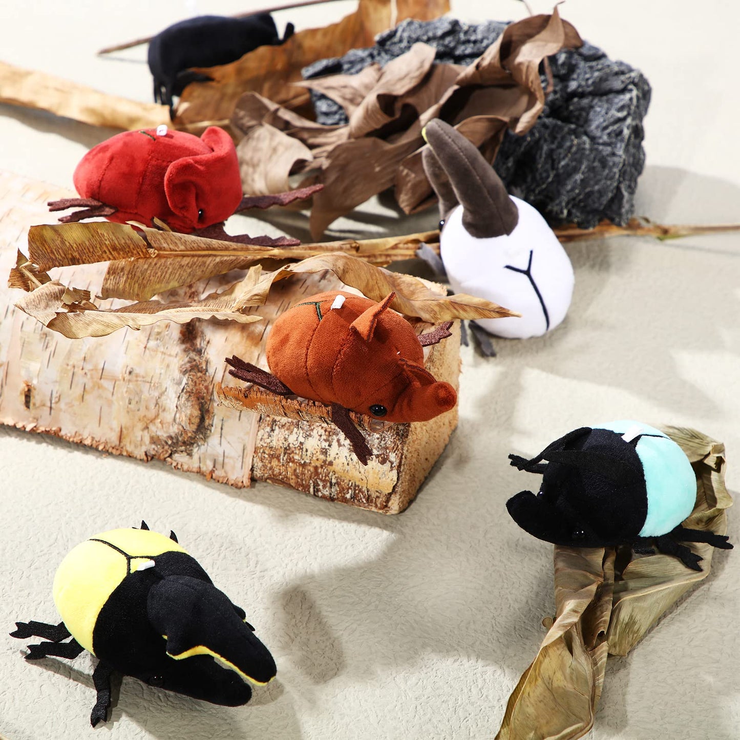 Meooeck 6 Pieces Simulation Beetle Plush Toy 4 Inch Small Beetle Stuffed Animal With Bead Chain Hanging Insect Plush Stuffed Ins
